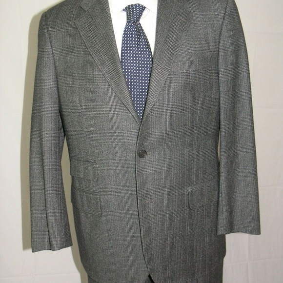 Brooks Brothers Golden Fleece Martin Greenfield Gray Plaid 3/2 Suit 41R